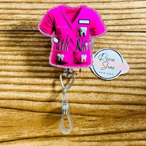 Dental Scrub Top With Dental Tools Badge Reel