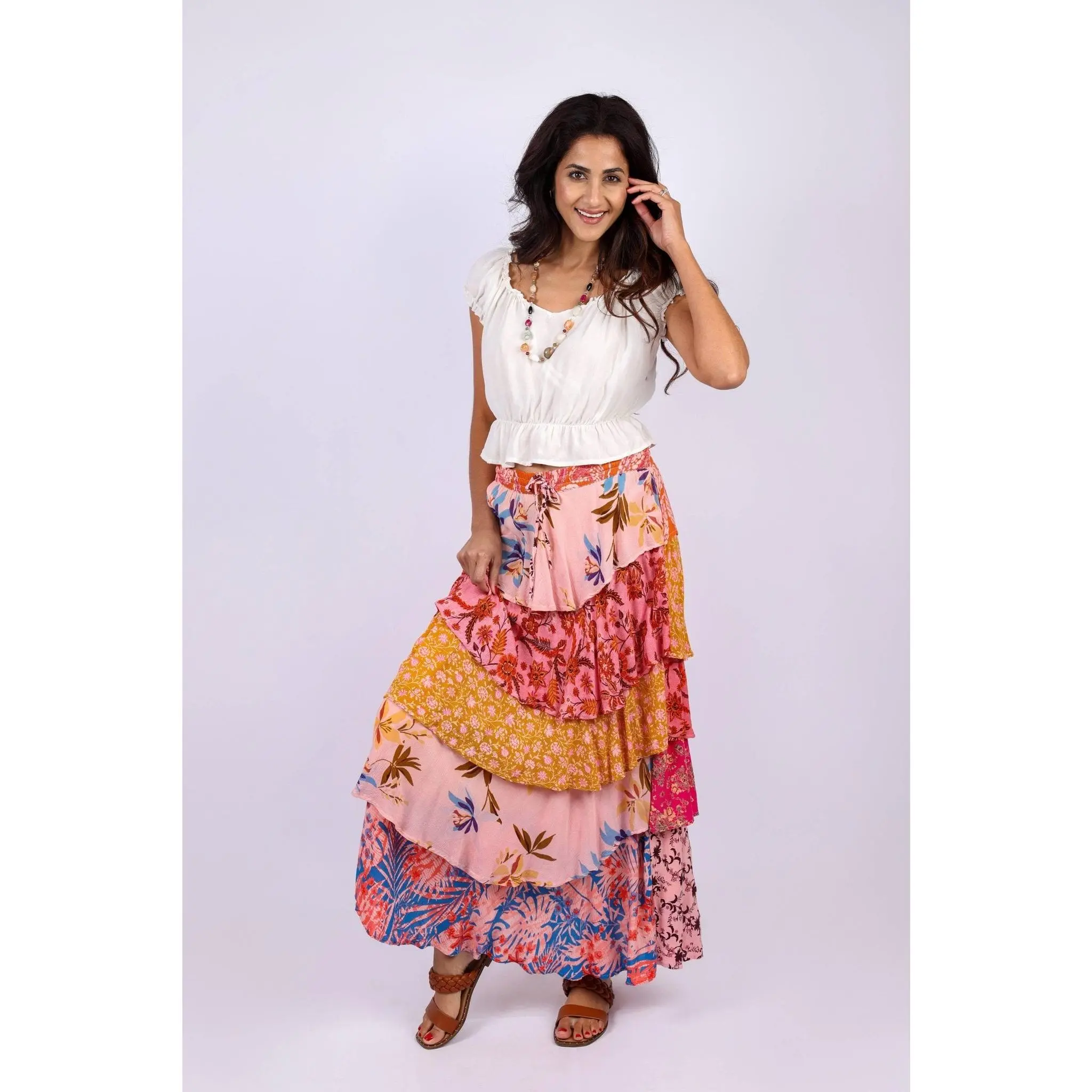 Rose Meadow Floral Patchwork Ruffle Skirt