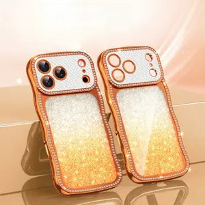 Instantly Transform into a Luxurious Electroplated Star Diamond Wave Phone Case for Apple 17/16/15/14 Pro, Gradient Glitter 13 Lens Film, Full Coverage TPU