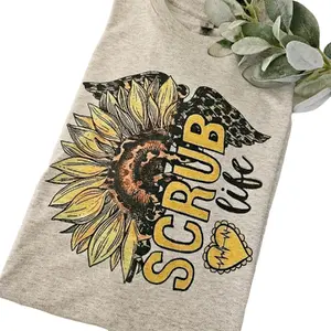 scrub life shirt healthcare worker cheetah print sunflower cute popular trending Unisex Sublimation Short Sleeve Top nurse