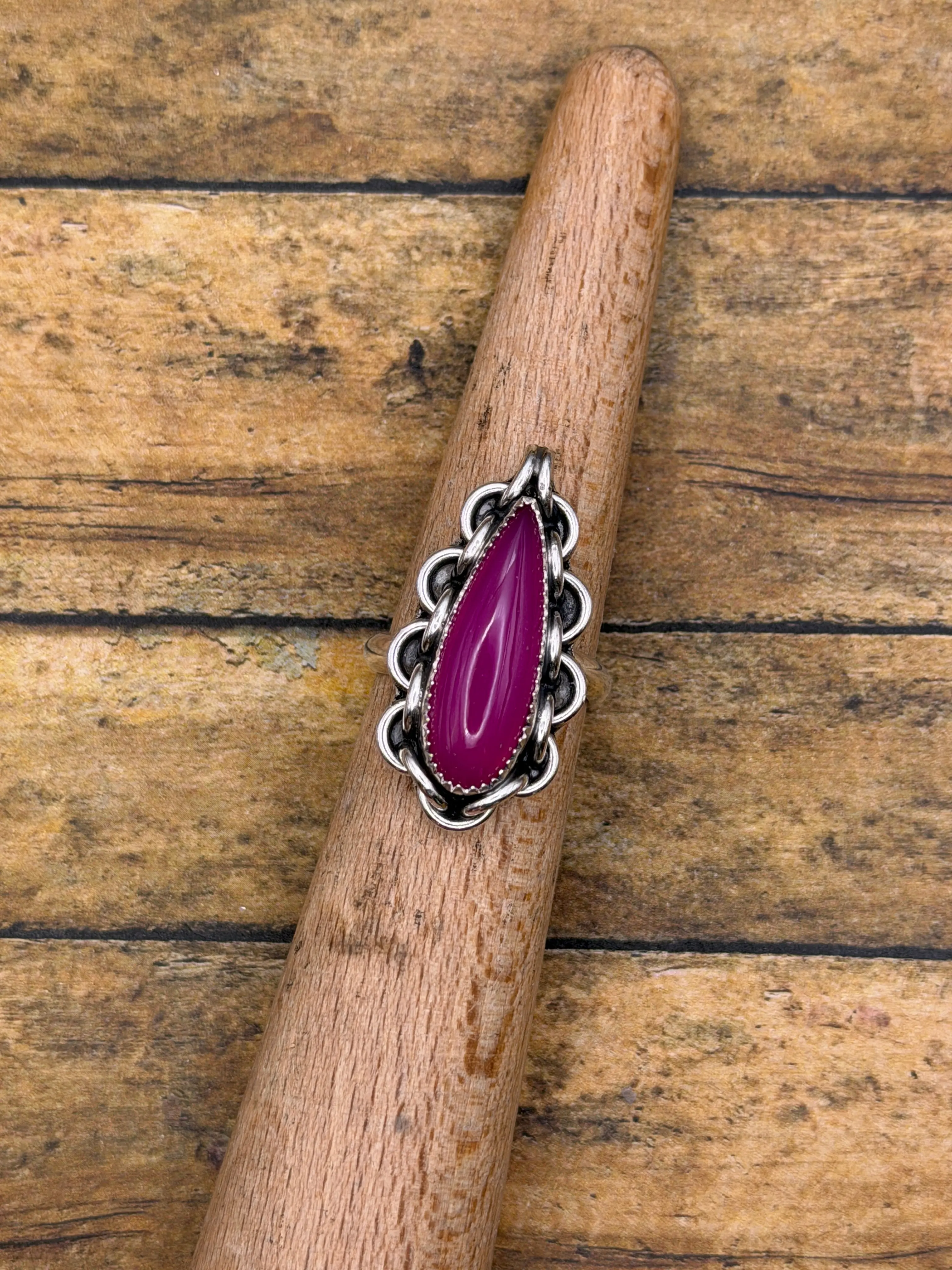 Ella-Pink Chalcedony Teardrop Ring with Chain Detail