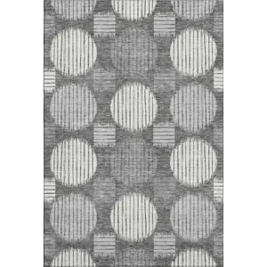 HomeRoots 671528 10 x 14 ft. Charcoal & Ivory Geometric Transitional Washable Machine Made Rectangle Area Rug with UV Protection