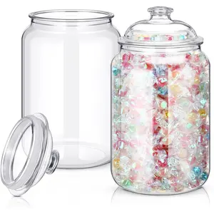 2 Pcs 1 Gallon 128 oz Candy & Cookie Jar Plastic Jars with Lids Decorative Apothecary and Candy Buffet Container Clear Airtight Food Storage Canister (Classic Style)