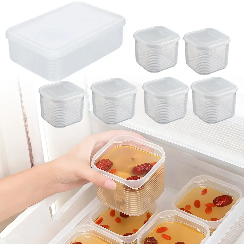 Stackable 6-Compartment Transparent Plastic Serving Tray with Leakproof Sealed Removable Lid - Bisphenol A (BPA)-Free 128 oz (15 oz Each) Kitchen Organizer Container for Kids, Food Storage - Home Improvement Kitchenware