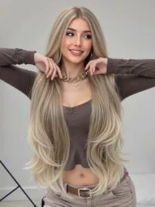 Gradient Long Curly Wig, 32 Inch No Bangs, Holiday Style, Beautiful and Attractive, Synthetic Wavy Wig, High Temperature Resistant Fiber, Comfortable Fit