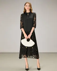 Black Dresses For Women Party 2025 Summer Casual Cocktail Set A-Line Midi Dress With Sleeves AF-TZ87743