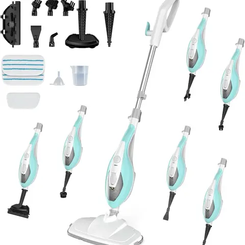 10-in-1 Steam Mop, 1550W Detachable Handheld Steam Cleaner for Floor Cleaning, 16FT Cord, 2 Washable Pads, Multi-Purpose Floor Steamer for Hardwood, Carpet, Tile, Grout, Windows