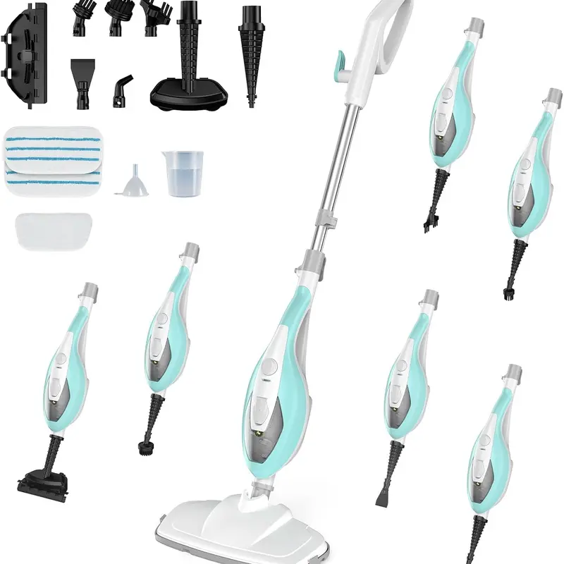 10-in-1 Steam Mop, 1550W Detachable Handheld Steam Cleaner for Floor Cleaning, 16FT Cord, 2 Washable Pads, Multi-Purpose Floor Steamer for Hardwood, Carpet, Tile, Grout, Windows