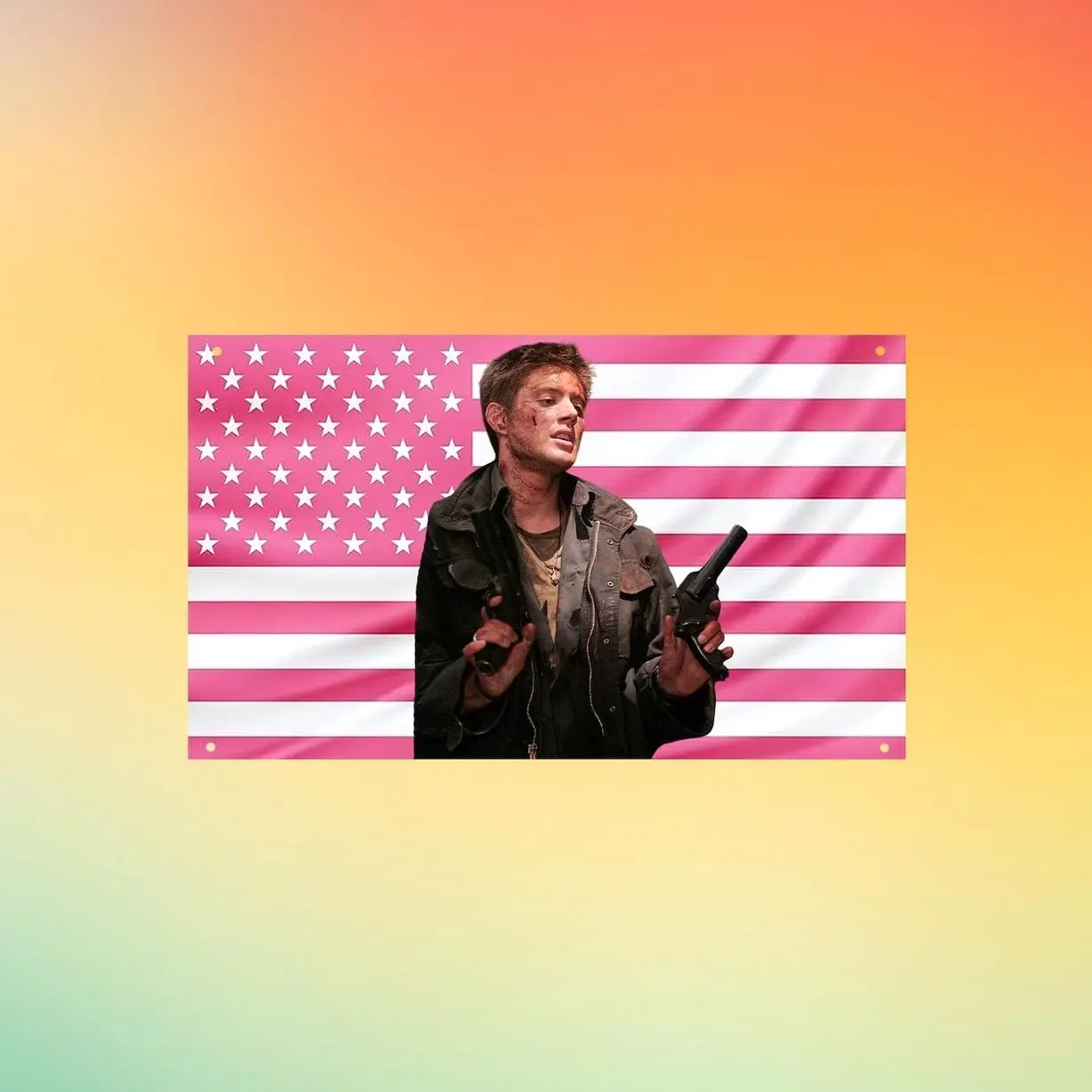 Dean Winchester Pink US Flag Wall Tapestry | Jensen Ackles Supernatural Wall Flag | Hunter Bedroom Decor | SPN Fan Gift