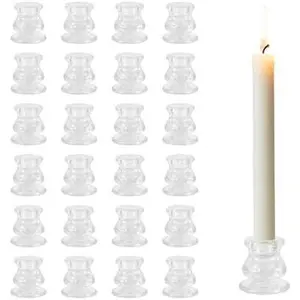 24Pcs Clear Glass Taper Candlestick Holders Bulk for Wedding Party Table Decor