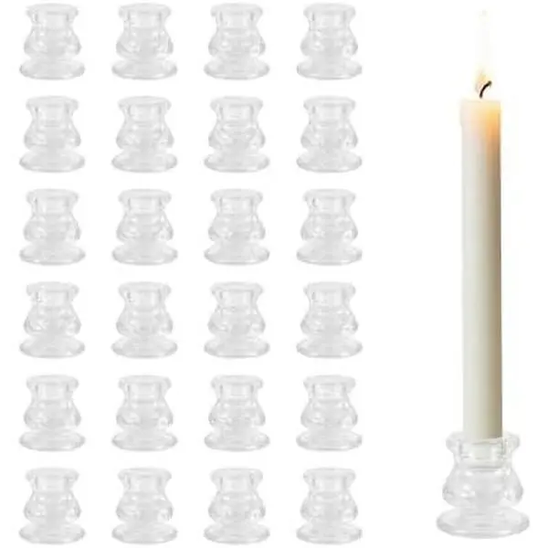 24Pcs Clear Glass Taper Candlestick Holders Bulk for Wedding Party Table Decor