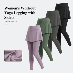 4 Packs Women's Skirted Leggings High Waisted Yoga Legging With Skirts &Women Tennis Skorts With Pockets Yoga Running Pickleball Athletic Skirt
