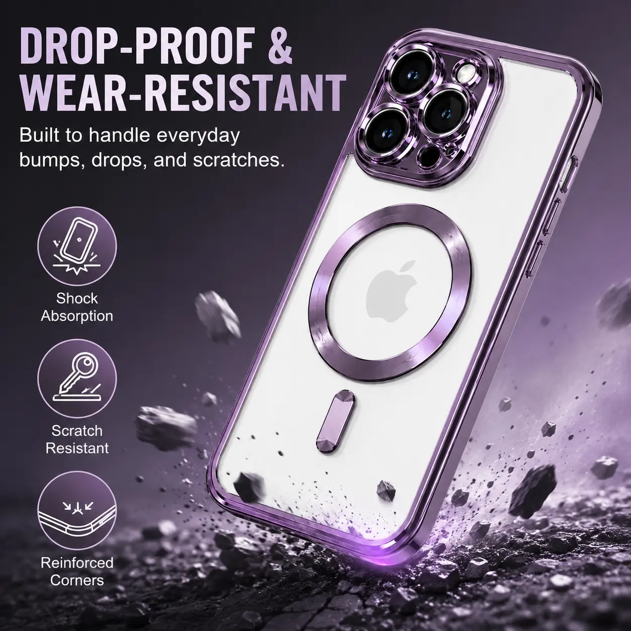 Luxury Transparent Magsafe Wireless Charging Case For iPhone 17Air 17 11 12 13 14 15 16 Pro Max Plus X XS XR Magnetic Soft Silicone Cover Matte Purple Gradient Glitter Bling Shockproof Cover Protection