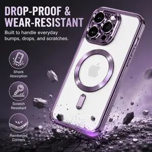 Luxury Transparent Magsafe Wireless Charging Case For iPhone 17Air 17 11 12 13 14 15 16 Pro Max Plus X XS XR Magnetic Soft Silicone Cover Matte Purple Gradient Glitter Bling Shockproof Cover Protection