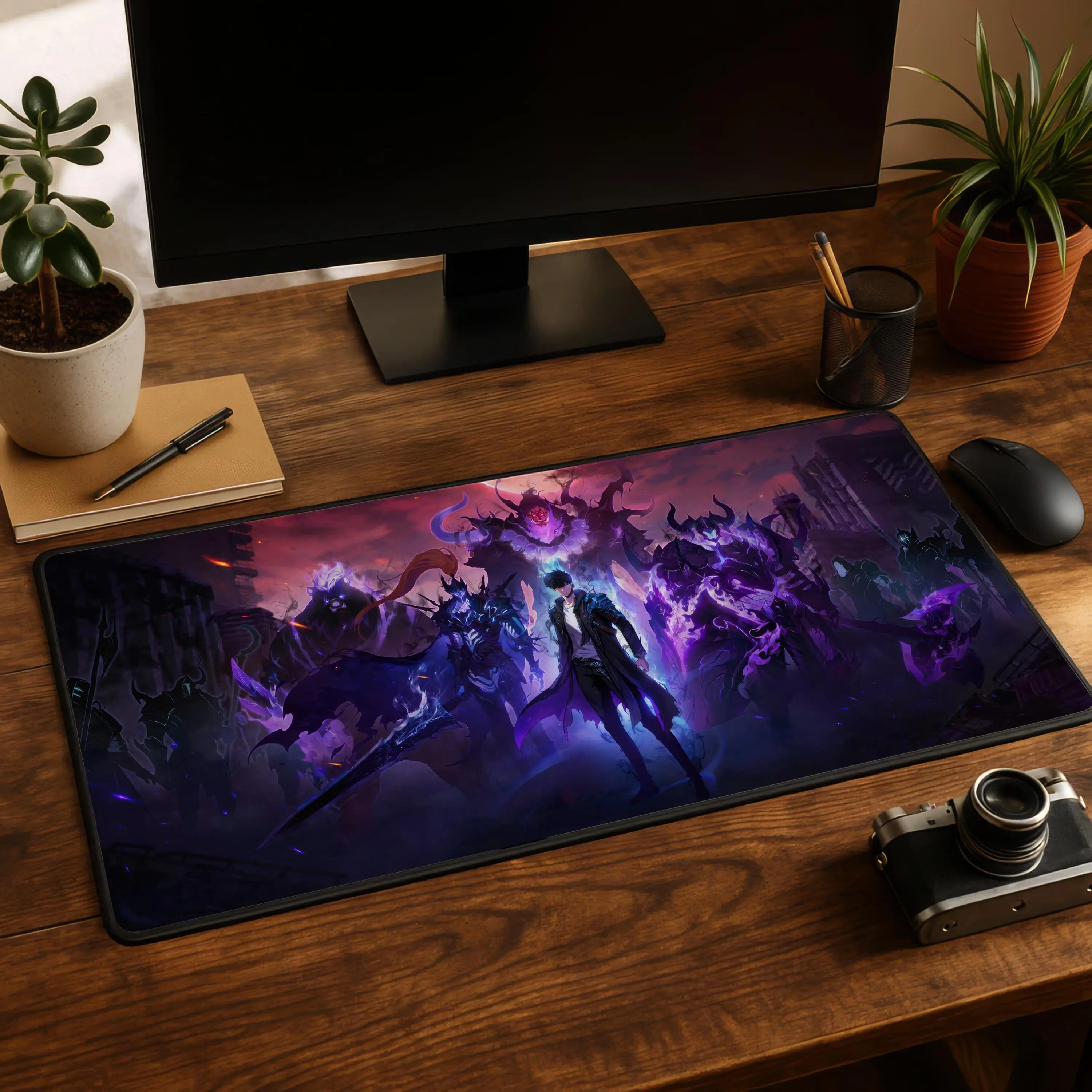 Solo Leveling Mouse Pad XXL Anime Desk Mat Sung Jin-Woo with Shadow Army Art Dungeon Hunter Decor Otaku Gaming Gift Fantasy Gamer Room Decor