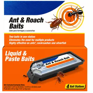 Dual Action Ant and Roach Bait Stations for Indoor Pest Control, Ready-to-Use Pre-Filled Traps for Ants, Roaches and Silverfish, 4 Pack