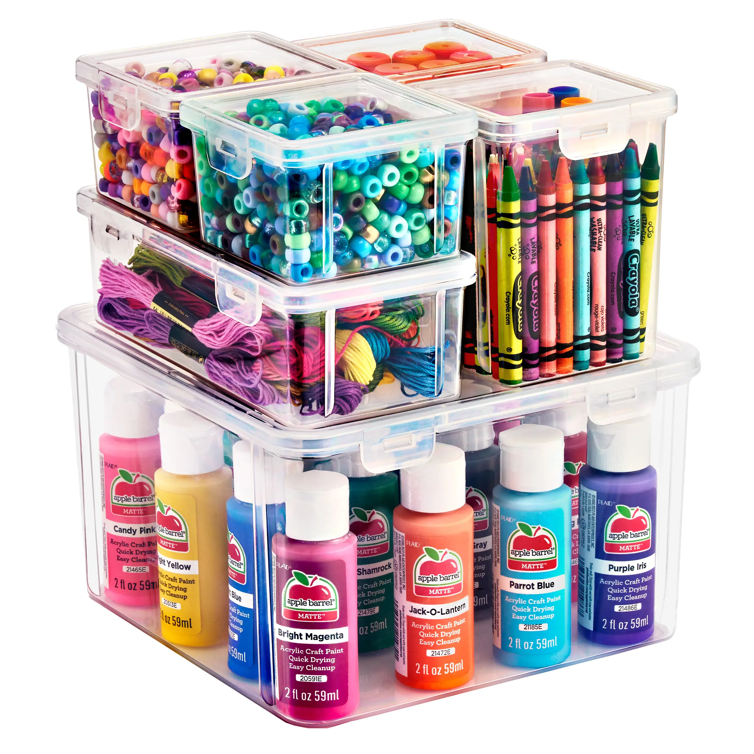 Sorbus Square Shape Craft Organizer Storage Set - Stackable Transparent Plastic Compartment Bins with Secure Lids, Clip-On Design, 8.25"l x 8"w x 8"h, for Yarn, Hobby Supplies (6/12-Piece Home Containers)