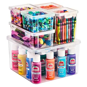 Sorbus Craft Material Storage Set with Secure Lids - Stackable Plastic Bins for Yarn, Ribbon, Beads, and More - 6 and 12 Piece Set Boxes Containers