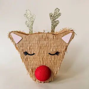 🦌 Rudolph Reindeer Piñata – Handmade Christmas Party Decoration & Candy Holder