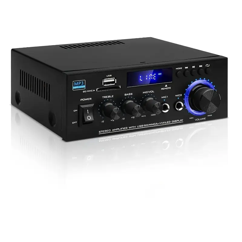 400W 2-Channel Bluetooth 5.0 Amplifier with AK45 Chip, FM Radio, USB/MMC/SD Player, Karaoke Support - Home Audio Stereo Receiver for Passive Ceiling, Garage Speakers