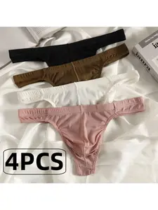 4-Pack Men's Sexy Low-Rise Low Waist Plain See-Through Mesh Thong Underwear, Breathable & Slim Fit for Daily, Office, Casual - Solid Color Men's Underpants