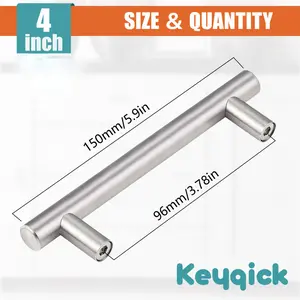 4/14/PCS, 3-3/4 Inch (96mm), Brushed Nickel Cabinet Pull, Modern Drawer Pull, Cabinet Handle, Silver Kitchen Cabinet Pull, Stainless Steel Cabidware Handle, Bathroom Drawer Pull, Suitable for Cabinets, Drawers, Wardrobes and Closets