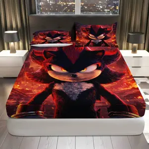 3Pcs Dark Hero Adventure Fitted Sheet Three Piece Set (1*Fitted Sheet+2*Pillowcases, Coreless), Heroic theme, Game Inspired Bedding Set, Mattress protector Soft, Breathable