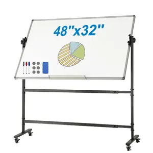 VEVOR Rolling Whiteboard, 48x32 inch Double-Sided Magnetic Mobile Whiteboard, 360 Reversible Adjustable Height Dry Erase Board with Wheels Movable Tray for Office School