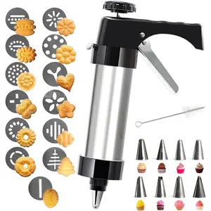 Cookie Press Gun Kit for Baking,13 Cookie Discs+8 Icing Nozzles Perfect for DIY Christmas Cookies Maker and Decorating Cookies(Comes with Cleaning Brush)