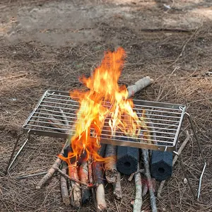 1pc Large Folding Campfire Grill, Stainless Steel Firepit Grill Grate, Heavy Duty Portable Camping Grill, Gas BBQ Grill Grate for Backpacking, Hiking, Picnics, Fishing, Camping Kitchenware