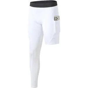 Men’s One Leg Compression Pants Full Length Tight Basketball 1/2 Single Leg Long Pant Base Layer Leggings Underwear