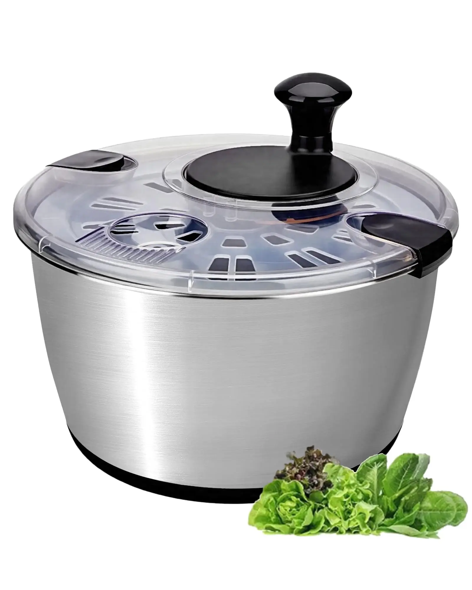 Stainless Steel Salad Spinner, 6.34Qt Large Lettuce Dryer, BPA-Free Vegetable & Fruit Washer with Drain, Easy Clean, Non-Slip Base, Transparent Lid