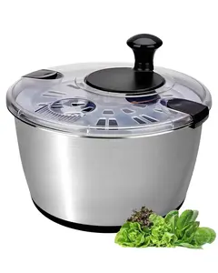 Stainless Steel Salad Spinner, 6.34Qt Large Lettuce Dryer, BPA-Free Vegetable & Fruit Washer with Drain, Easy Clean, Non-Slip Base, Transparent Lid