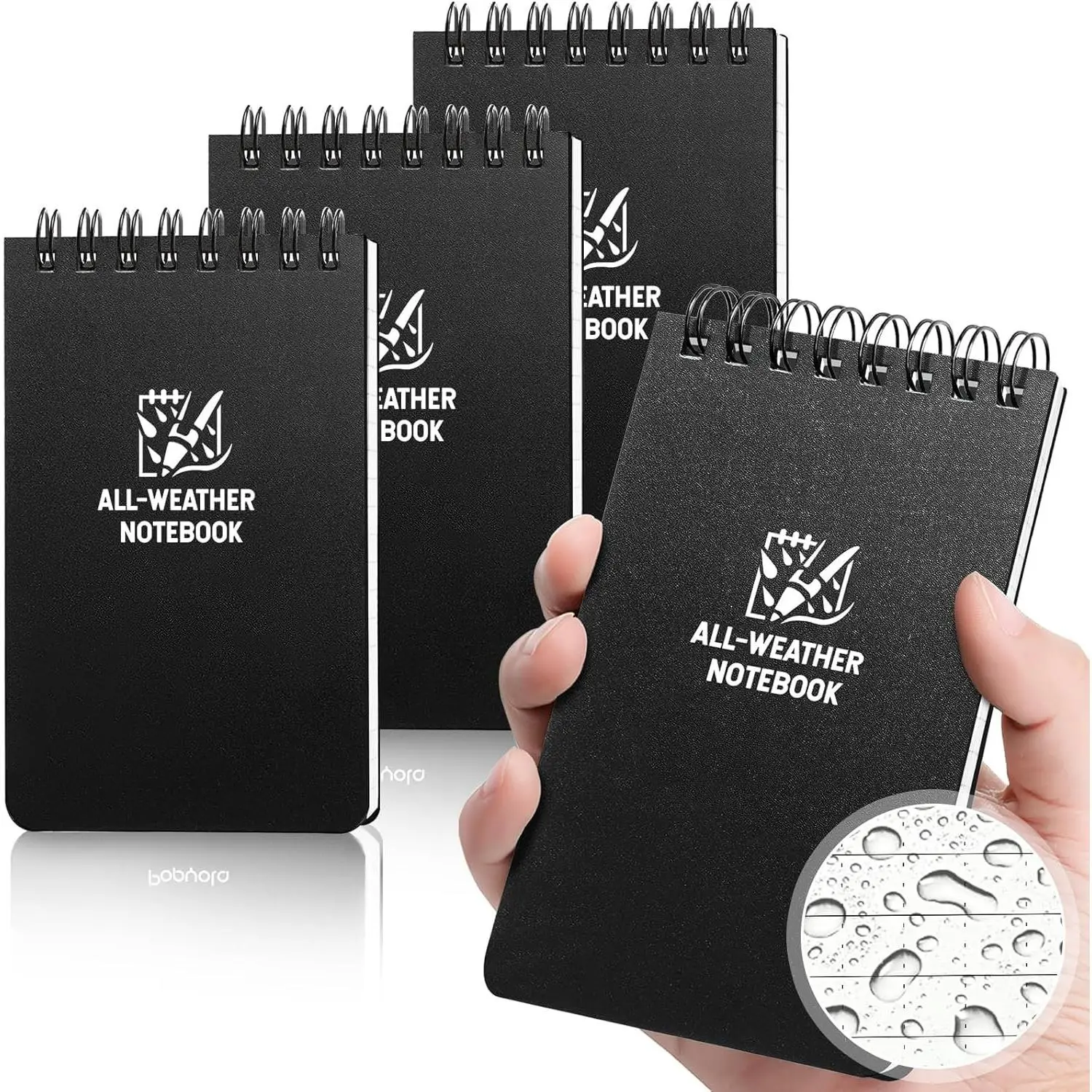 4 Pack 3x5 in Spiral Coil Travel Notebook, Top-Spiral Stone Paper Note Taking Pocket Notepad with 100 Squared Pages, Weatherproof for Outdoor Office Use, Spiral Coil Notebook
