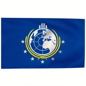 1pc Super Earth Flag Banner - 3x5ft Durable Polyester, Blue with Gold Logo and Stars, Perfect for Dorm, Fraternity or Manhouse Decor, Dorm Room Decor