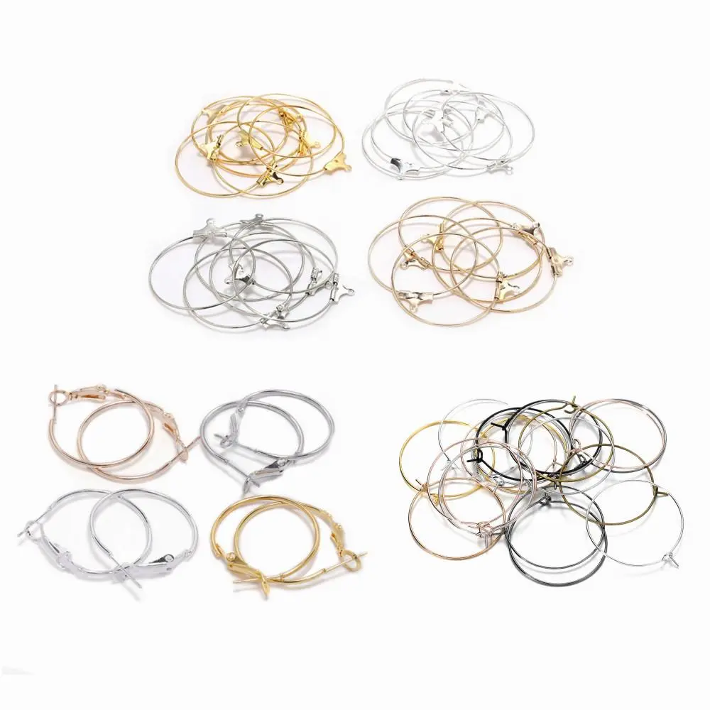 10-50pcs/lot 20 25 30 35 40 mm Hoops Earring Big Circle Hanging Earrings Findings For DIY Jewelry Making Accessories Supplies