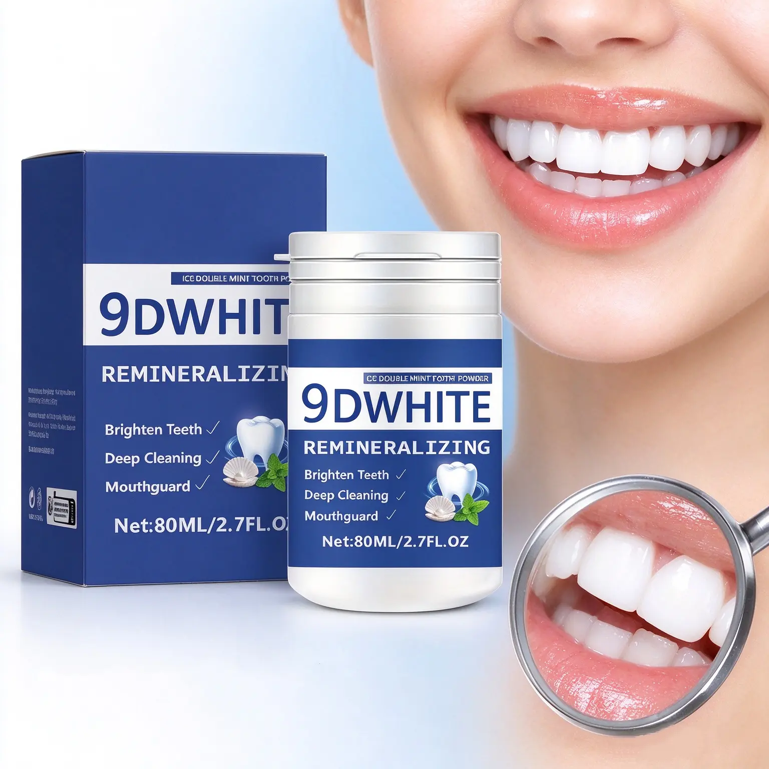 9D Dental Powder Teeth Whitener - Safe, Remineralizing, Strengthening, Deep Cleansing Oral Care, Toothpaste Alternative, Breath Freshener for Adults, Daily Use Festive Party Gift