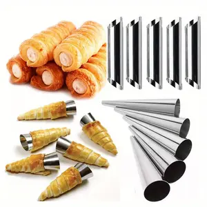 5pcs Kitchen Stainless Steel Baking Cones Horn Pastry Roll Cake Mold Spiral Baked Croissants Tubes Cookie Dessert Tool ZXH