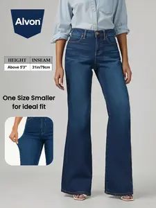 Alvon Flare Jeans Women's Stretch Denim Pants Plus Size, Minimalist Recycled Denim High Waist Flare Jean, Classic Street Womenswear Comfort Bottom Baggy Baggy Casual Chic Style Basic Wide Leg