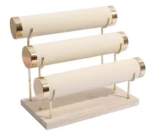 Luxury Modern Gold Jewelry Display Stand With Three-Tier Velvet Racks for Bracelets, Home Organization, Jewelry Lovers, Watches, & Bangles