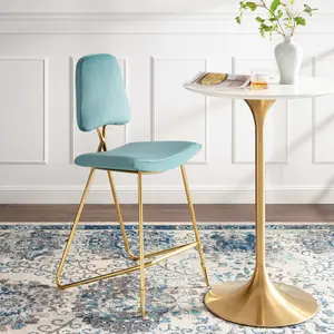 Modway Ponder Performance Velvet Bar Stool in Sea Blue