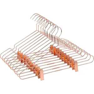 10Pack  16.5" Metal Hook Wire Rose  Copper Hangers with Clips Clothes Stroage Coat Hangers