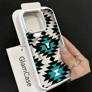 Turquoise Geometric Bull Symbol Phone Case， Western Boho Tribal Style for iPhone 17 16 15 14 13 12 11 Plus Pro Max， Unique Gift.