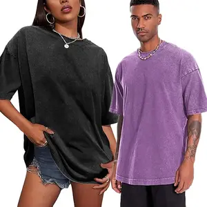 Holafish Summer Acid Wash Women's Oversized Half Short Sleeves Casual Loose Solid T-Shirt Cotton Tee with Crew Neck,Streetwear Basic Tshirt Womenswear
