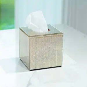 Luxury Square Glass Tissue Box Cover, Sparkly Glitter Mirrored Tissue Holder, Decorative Facial Tissue Box Dispenser for Bathroom Vanity, Nightstand, Office Desk, Modern Home Decor for Living Room Bedroom