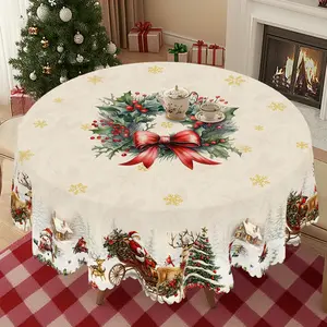 XEXSIN Christmas Print Tablecloth,Rectangle Table Cover with New Year Christmas Santa Claus Snowflake, manteles de tela para fiesta, Xmas Decor, Holiday Party Indoor Dining Decor, Round Table Cloth, Christmas Party, Festive Home Kitchen Accessory Gift