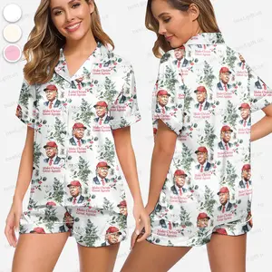 Trump Pajama Set, Festive Trump Pajama, Trump Premium Satin Pajama, Trump Supporter Sleepwear, Women Lounge Wear, Premium Pajamas, Gift For Her Him