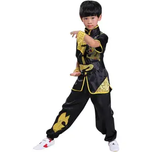 Boys Girls Kung Fu Master Tai Chi Dragon Chinese Uniform Top Shirt Pants Set Outfit