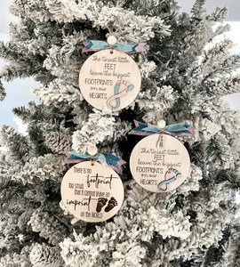 Miscarriage Stillbirth Baby Memorial Footprints Memorial Wooden Christmas Ornament Keepsake