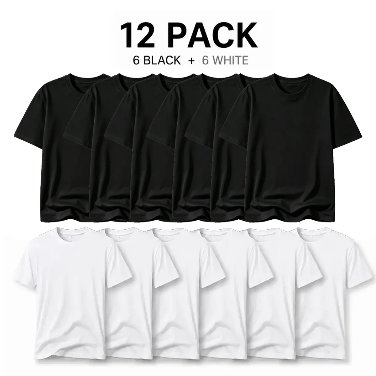 12-Pack Men's Cotton Blend T-Shirts, Unisex Vintage Aesthetic Crew Neck Tops, Loose-Fit Baggy Short Sleeve Fashion Apparel, 6 Black+6 White, Streetwear, Soft, Regular Fit, Round Neck, Graphic Tees, Funny Tees Casual Menswear